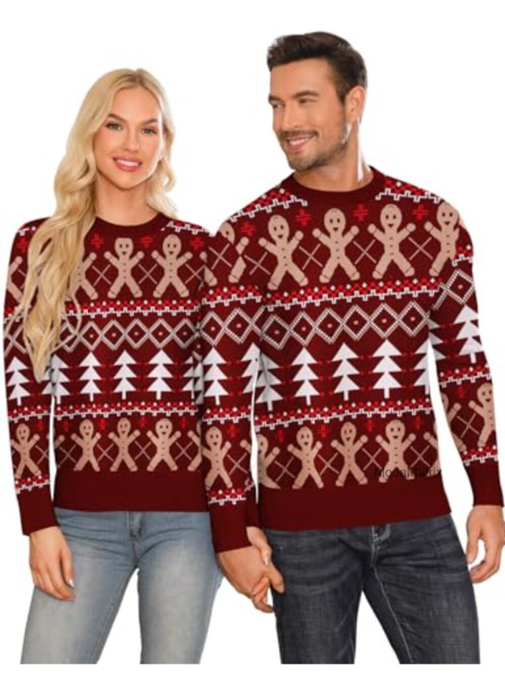 Christmas Matching Sweater Snowflake Reindeer Crewneck Pullover Couple Knitted